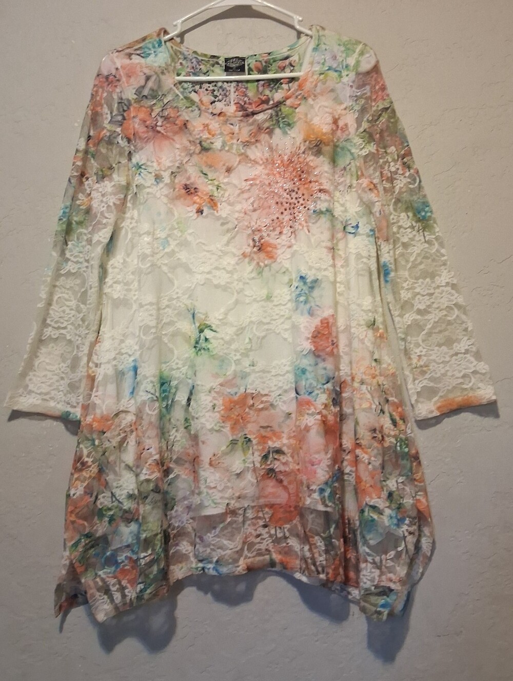 Cal Style Long Sleeve Floral Lace Fairy Top Vintage Scoopneck Bohemian Tunic 4